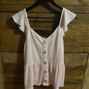 Belle by Belldini White Pink Gingham Plaid Ruffle Top. Size M.